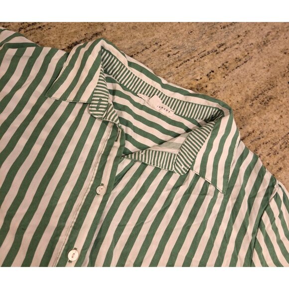 Jane + Delancey Button Down Shirt Women L Green Stripe Short Sleeve High Low Hem - Picture 9 of 13